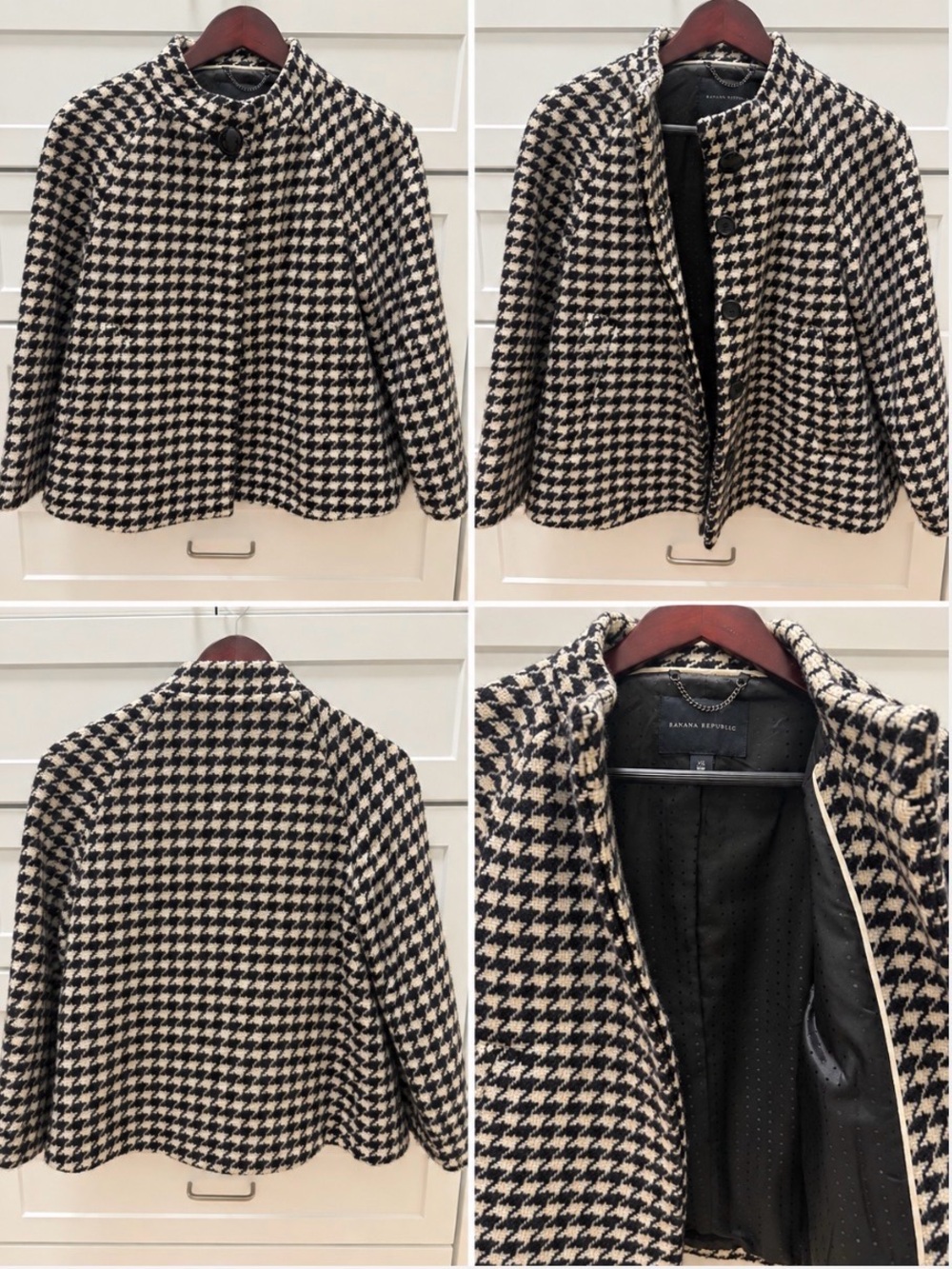 Banana Republic Black & White Houndstooth Wool Blend Jacket XS